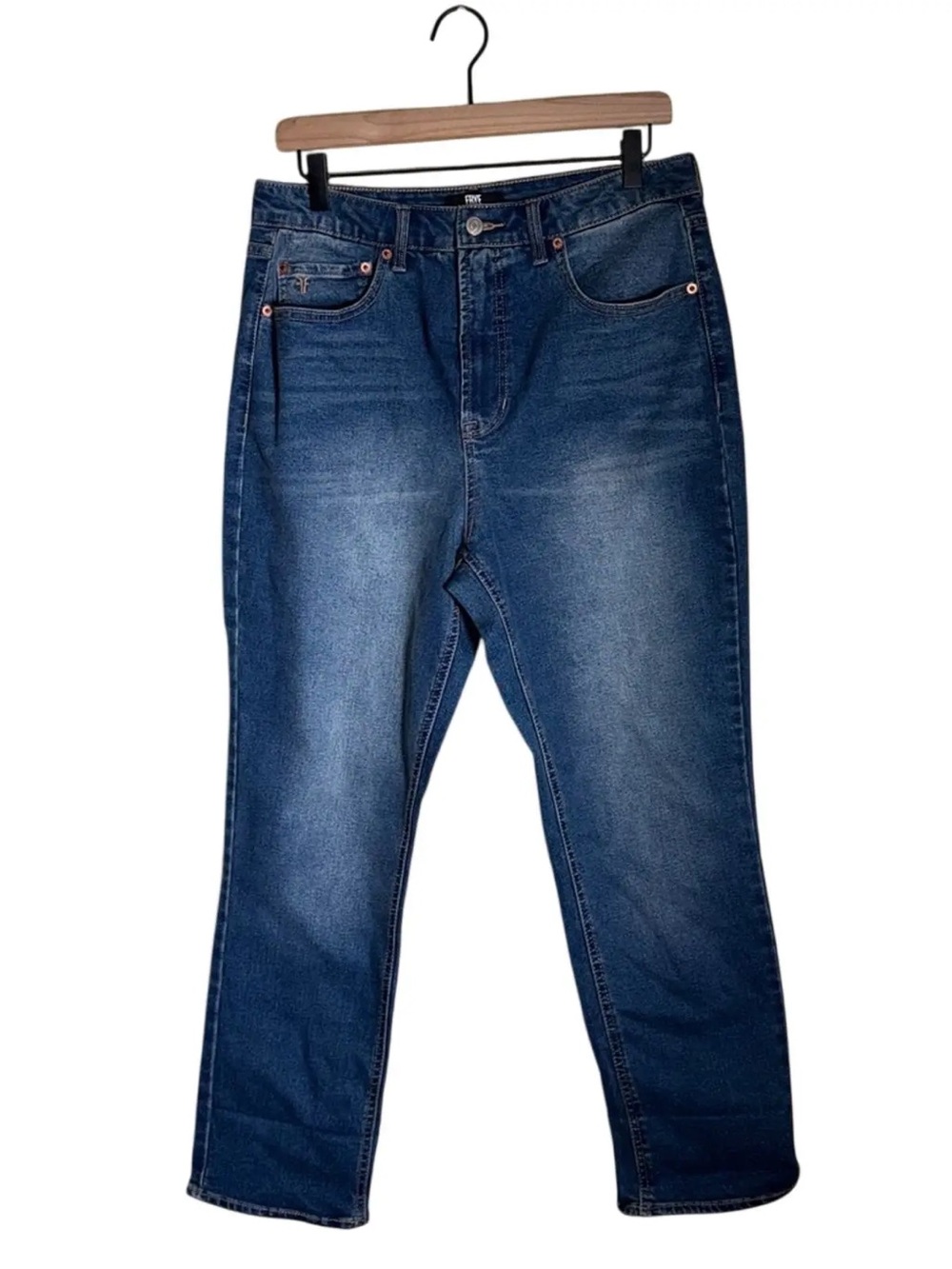 Frye Denim Straight Leg Jeans Dark Blue Denim Jeans High Waist
